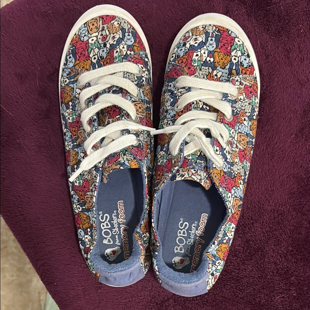 Bobs by Skechers Fun and Beautiful Sneakers  with Vibrant puppies pattern!